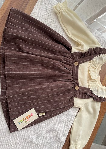 18-24 Ay Beden Kızlar İçin Kahverengi Keten Fırfırlı Elbise