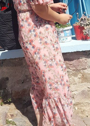 Pembe Bohem Uzun Elbise