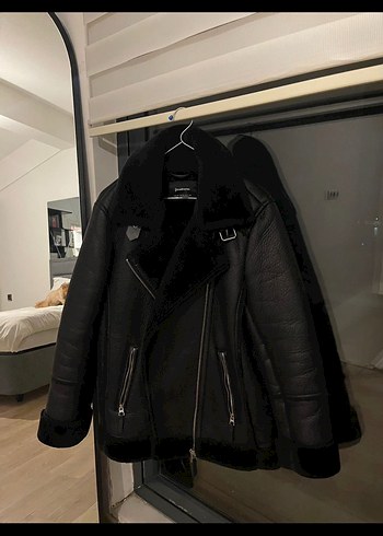 Kürk Detaylı Siyah Biker Ceket