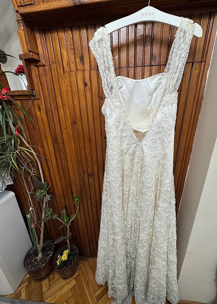 AKAY GELİNLİK  TAMAMEN TAŞLI FRANSIZ KÜPÜR  A KESİM - Görsel 4