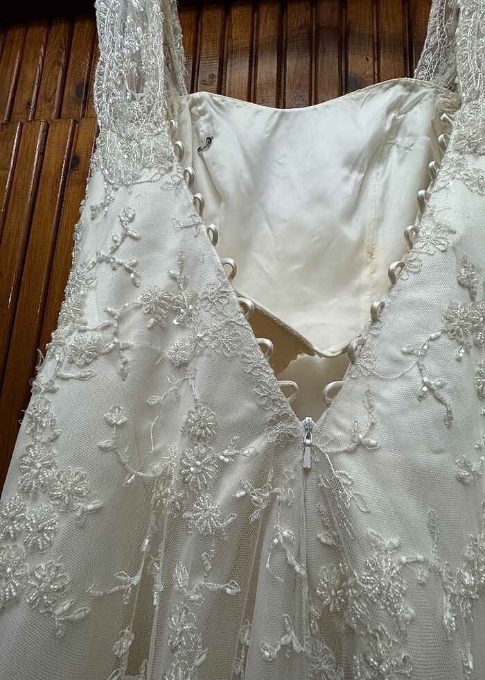 AKAY GELİNLİK  TAMAMEN TAŞLI FRANSIZ KÜPÜR  A KESİM - Görsel 5