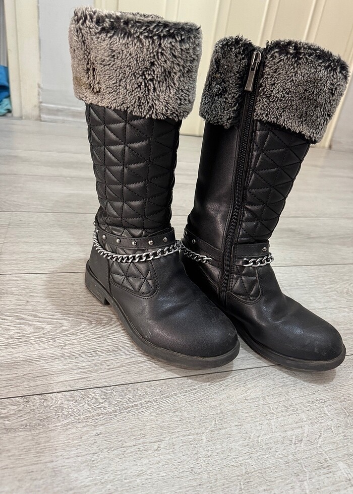 SEVENTEEN  LAPIYA SİYAH KIZ ÇOCUK KÜRKLÜ DERİ ÇİZME - Görsel 3