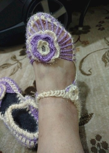 Diğer Mor Nakışlı Örgü Stiletto Kadın Terlik