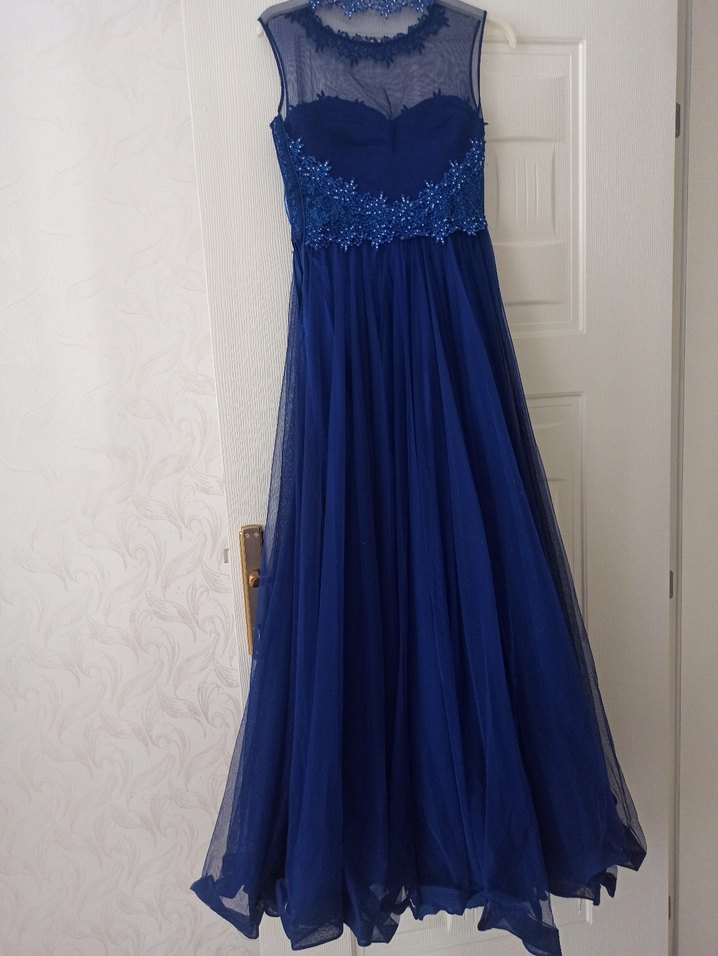 Boncuk İşlemeli Lacivert Uzun Abiye Elbise - Görsel 2