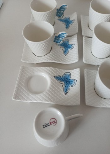 Mavi Kelebek Desenli Beyaz Kahve Fincanı Seti
zücev marka - Görsel 2