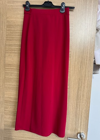 Kırmızı Kadın Drapeli Uzun Etek - Görsel 4