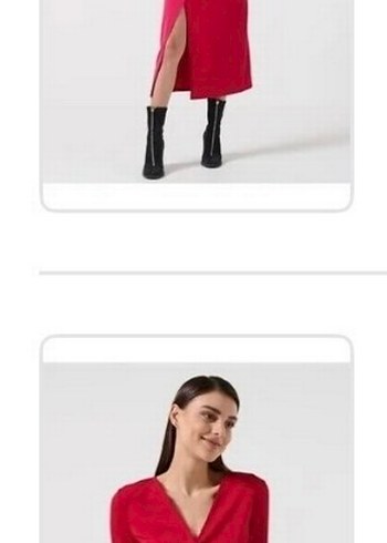 Kırmızı Kadın Drapeli Uzun Etek - Görsel 5