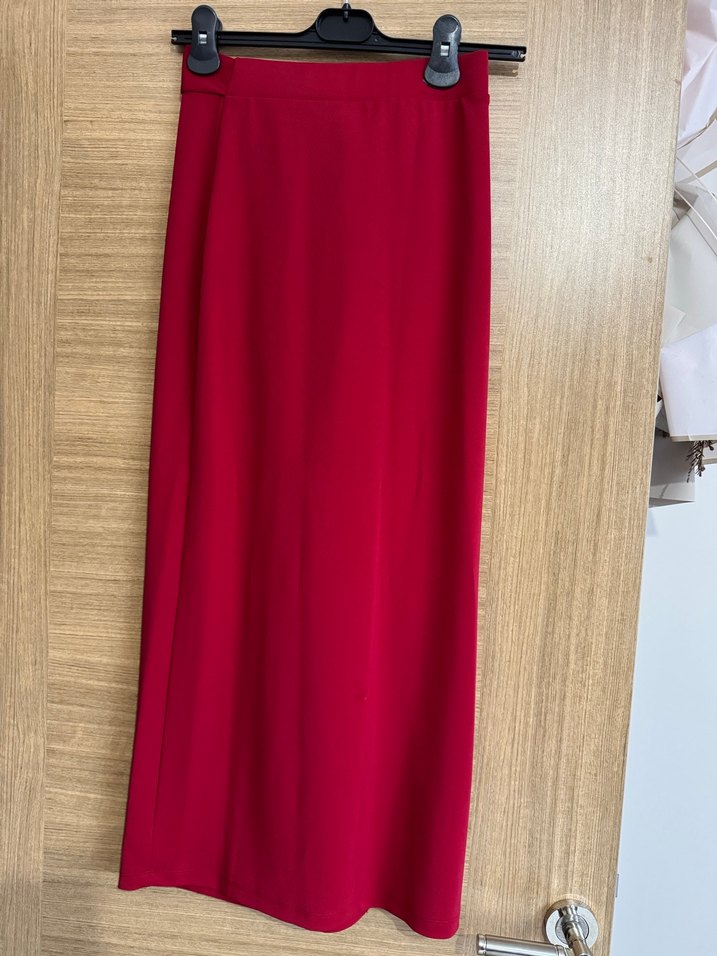 Kırmızı Kadın Drapeli Uzun Etek - Görsel 4