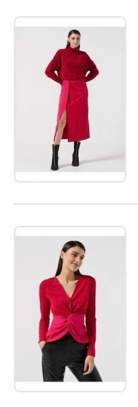Kırmızı Kadın Drapeli Uzun Etek - Görsel 5