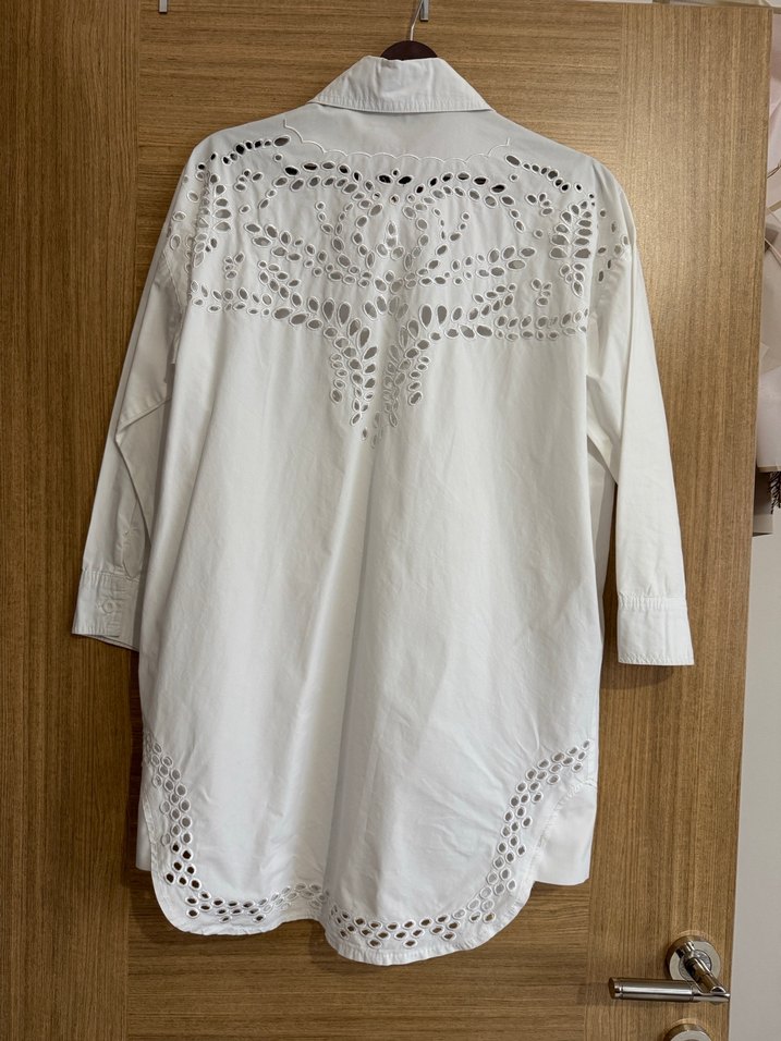 Düğmeli Beyaz Pamuklu Gömlek - Görsel 2