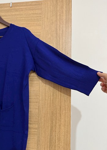 Kadın Mavi Fakir Kollu Triko Kazak - Görsel 2