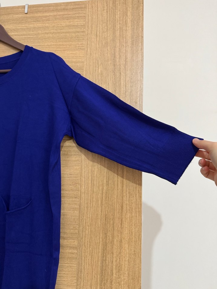 Kadın Mavi Fakir Kollu Triko Kazak - Görsel 2