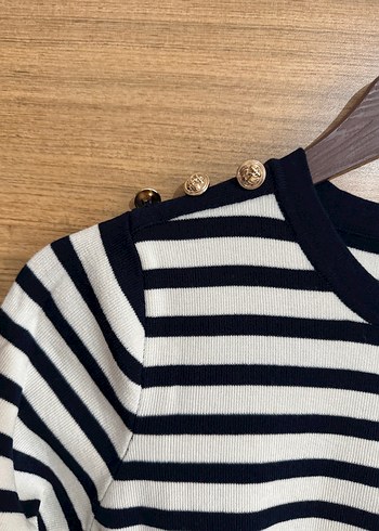 Uzun Kollu Çizgili Midi Kadın Triko Tunik Elbise - Görsel 3