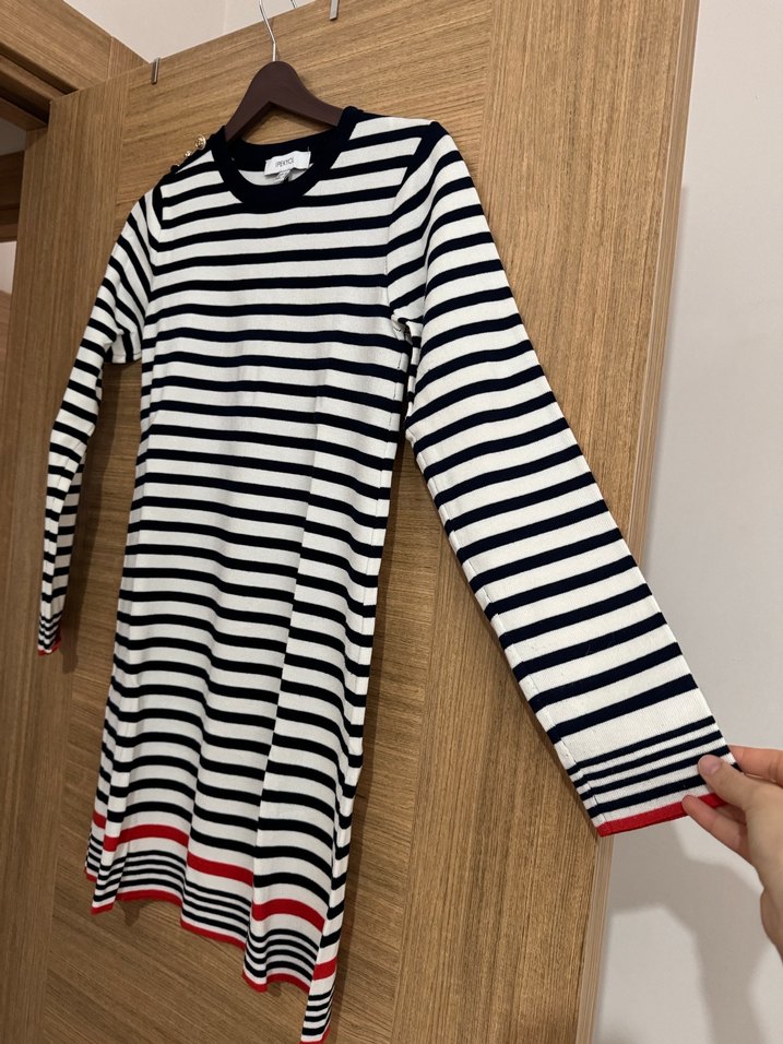 Uzun Kollu Çizgili Midi Kadın Triko Tunik Elbise - Görsel 2