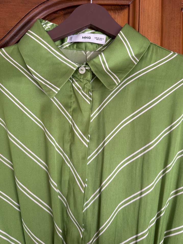 Yeşil Çizgili Uzun Pliseli Elbise - Görsel 2