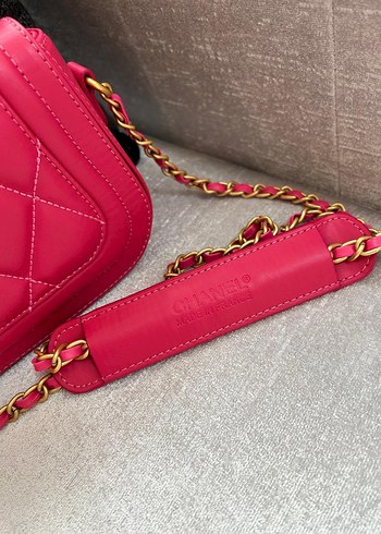 Beden pembe Renk Pembe Zincir Detaylı Kadın Deri Çanta