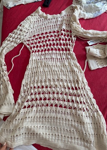 Forever 21 Beyaz Örgü Bohem Midi Elbise
