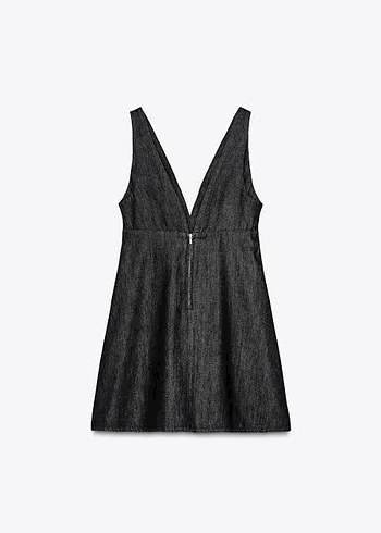 Zara Zara Siyah V Yakalı Mini Denim Elbise