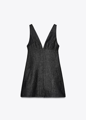 xs Beden siyah Renk Zara Siyah V Yakalı Mini Denim Elbise