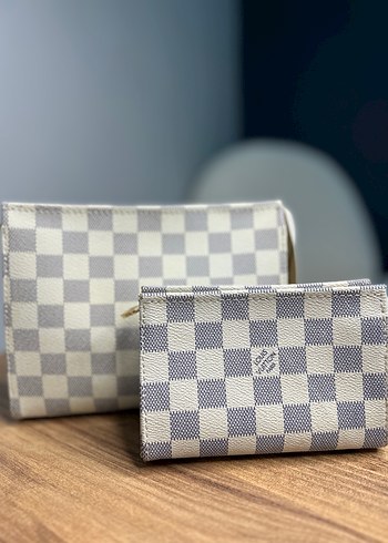 Louis Vuitton Kadın Beyaz Gri Kareli Deri Clutch Çanta