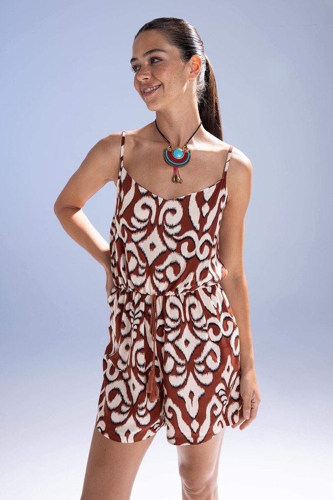 Kadın Kahverengi Bağcıklı Mini Tulum Defacto - Görsel 2