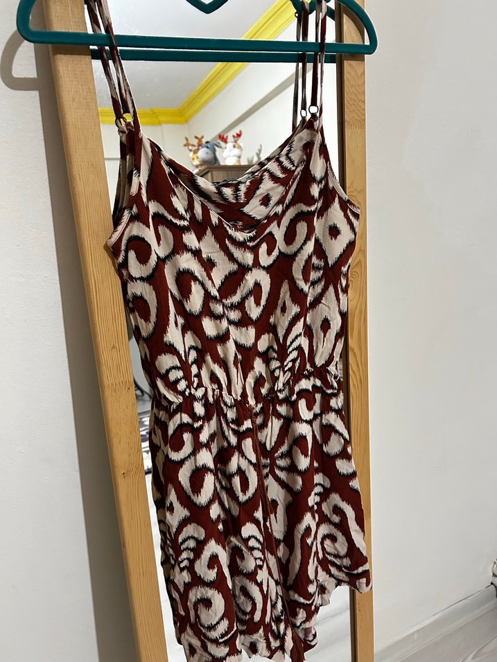 Kadın Kahverengi Bağcıklı Mini Tulum Defacto - Görsel 3