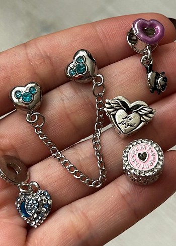 5 Adet Kalp Pandora Charm - Görsel 2