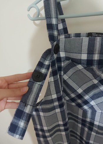 Gri Ekoseli / Kareli Salopet Elbise - Görsel 4