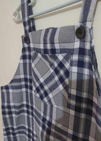 Gri Ekoseli / Kareli Salopet Elbise - Görsel 3