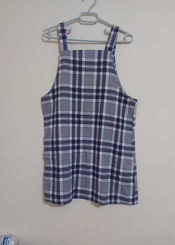 Gri Ekoseli / Kareli Salopet Elbise - Görsel 2