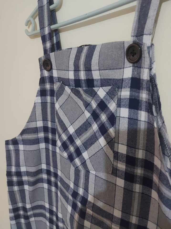 Gri Ekoseli / Kareli Salopet Elbise - Görsel 3