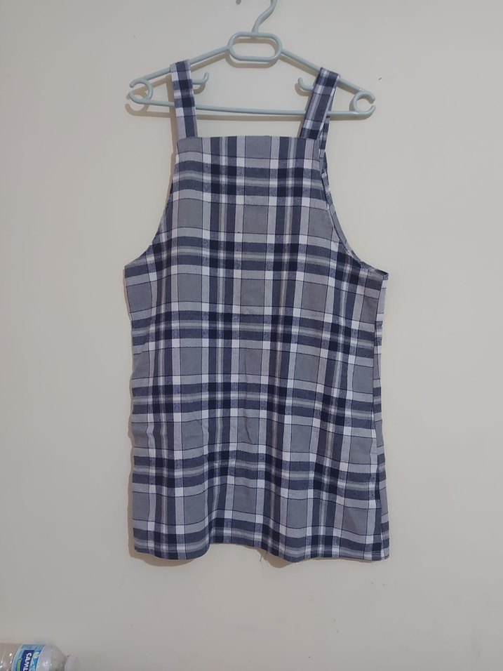 Gri Ekoseli / Kareli Salopet Elbise - Görsel 2