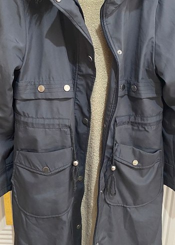 Gri Midi Kadın Mont Kürklü Detaylı - Görsel 3