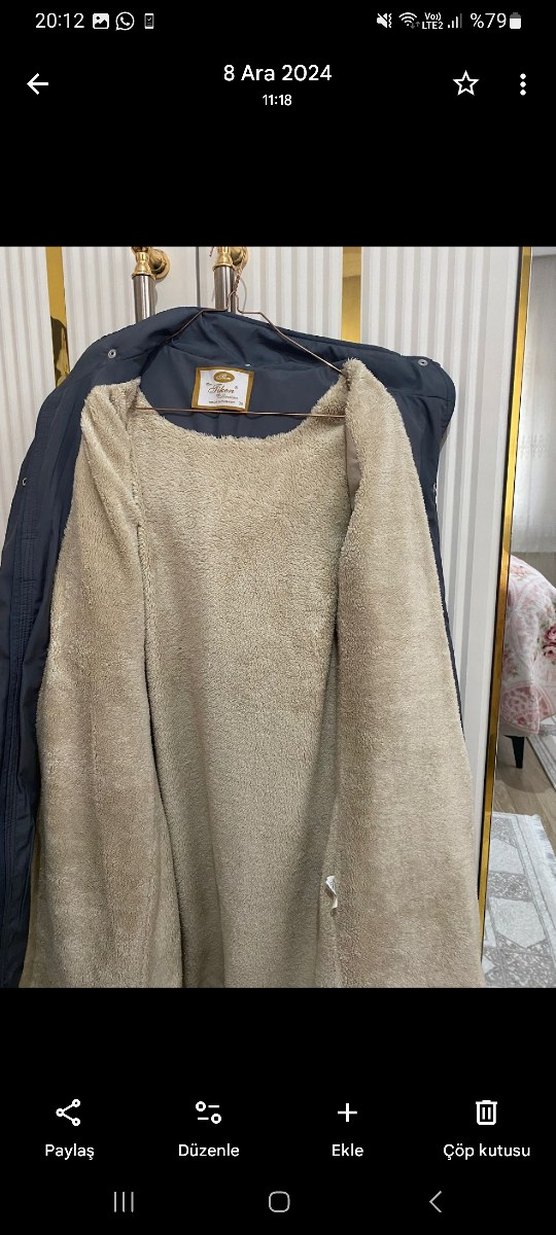 Gri Midi Kadın Mont Kürklü Detaylı - Görsel 2