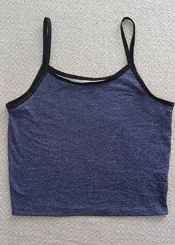l Beden mavi Renk Mavi Denim Askılı Mini Crop
