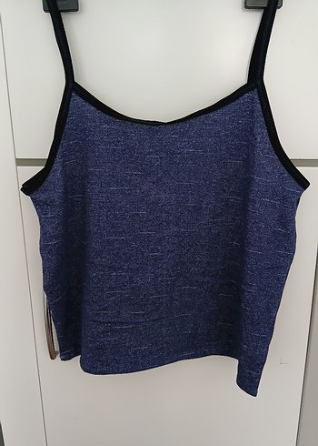 Diğer Mavi Denim Askılı Mini Crop