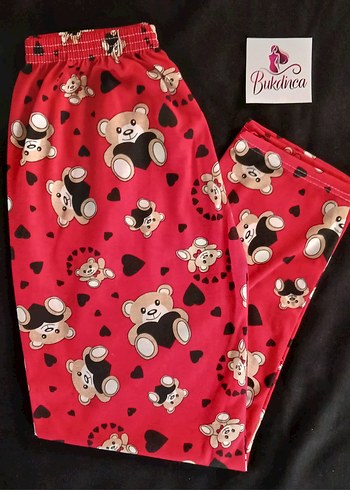 l Beden Diger Kırmızı Baskılı Fermuarlı Pijama Altı