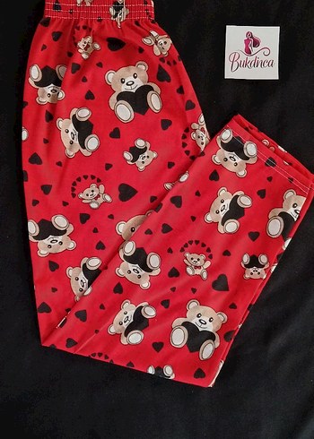 l Beden kırmızı Renk Diger Kırmızı Baskılı Fermuarlı Pijama Altı