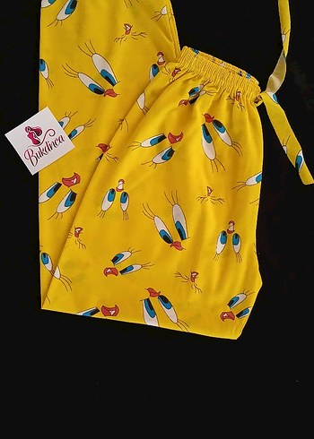 m Beden Sarı renkli, baskılı twity civciv desenli, pijama altı