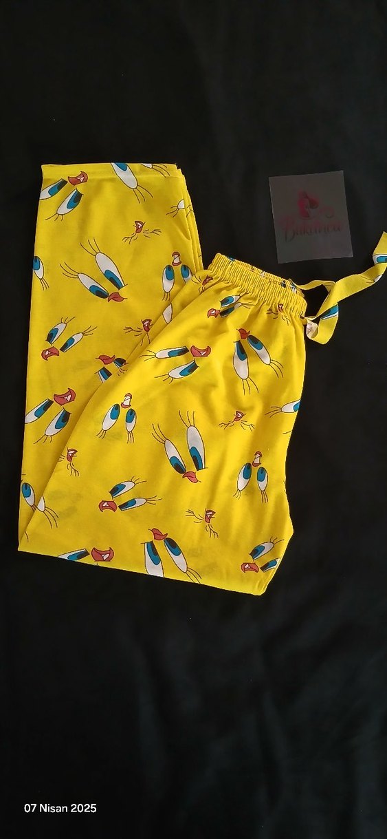 Sarı renkli, baskılı twity civciv  desenli, pijama altı, - Görsel 5