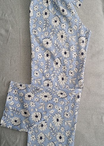 Diğer Mavi Çiçek Desenli Bohem Kadın Pijama Alt