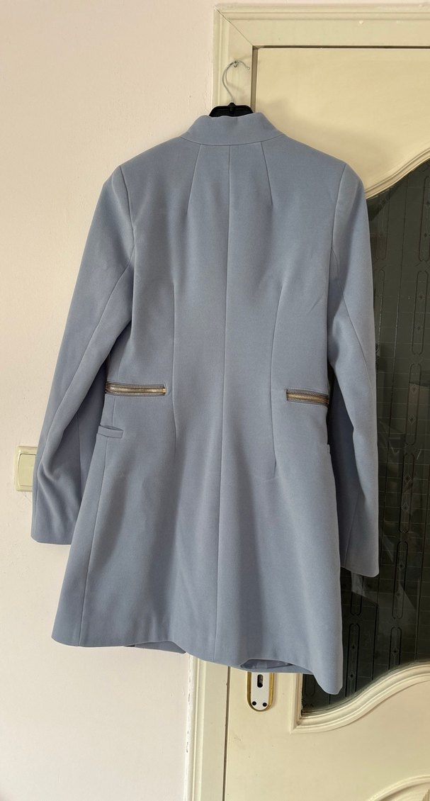 Açık mavi Midi Kadın Süet Klasik Kabanı - Görsel 2