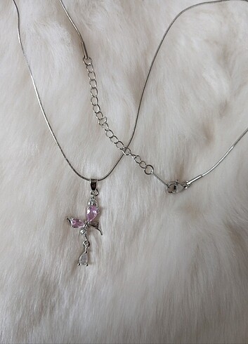 Tasarımcı Pembe Crystal Butterfly Kolye