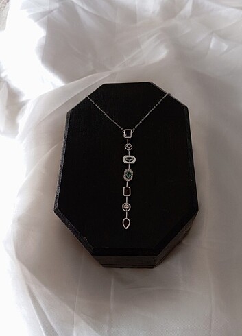 Tasarımcı Renkli Taşlı Vintage Y Kolye Silver
