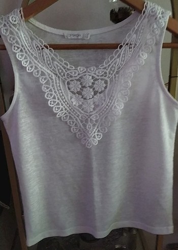 Topshop Romantik Dantel Detayli Beyaz Kolsuz Bluz
