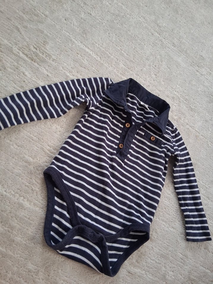 Gri Çizgili Uzun Kollu Bebek Body - Görsel 3