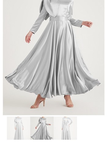 Bej Uzun Kollu Drape Detaylı Kadın Elbise - Görsel 2