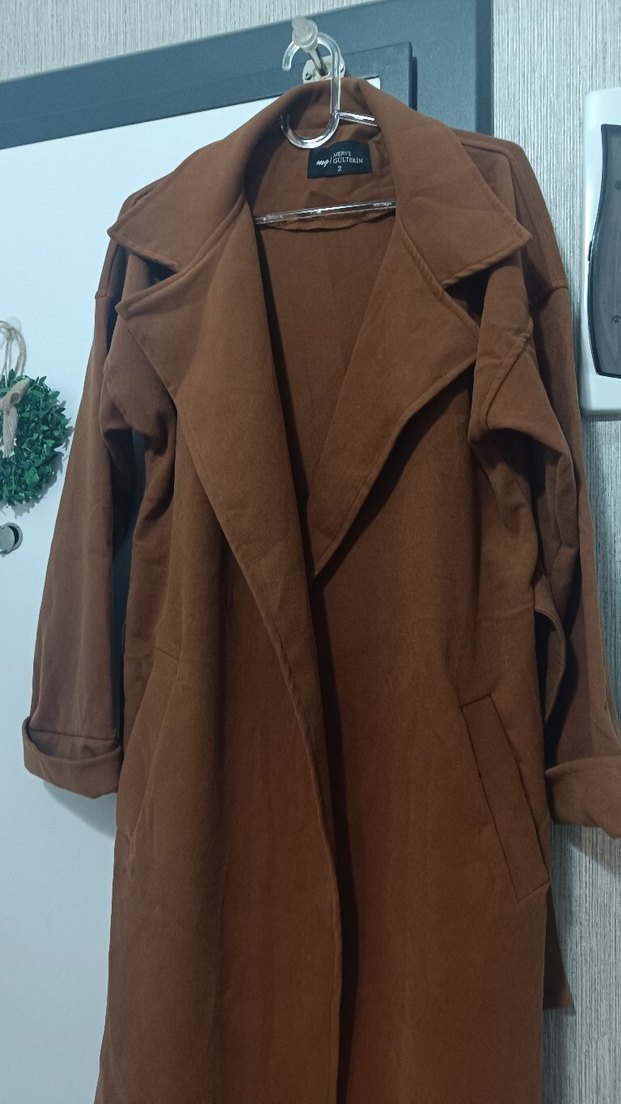 Kadın Kemerli Uzun Taba Kaşe Kaban - Görsel 5