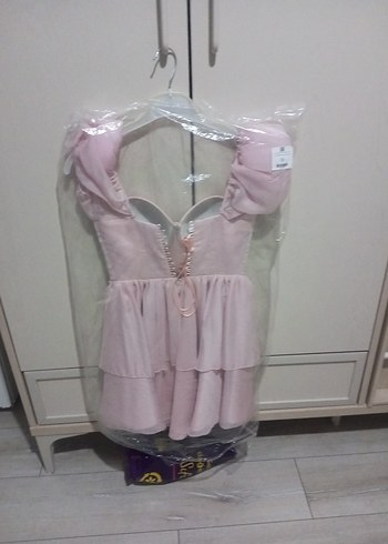 Diğer Pembe Straplez Mini Elbise