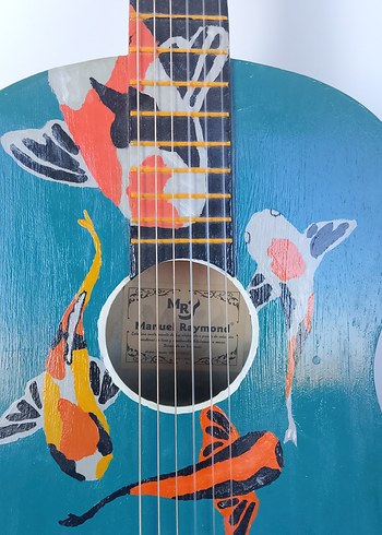 Renkli Balık Desenli Mavi Gitar - Görsel 3